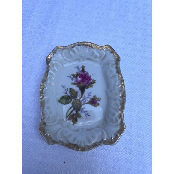 Vintage Del Mar Trinket Dish / Ashtray Gold Rose Floral Japan Art Porcelain - Picture 3 of 10